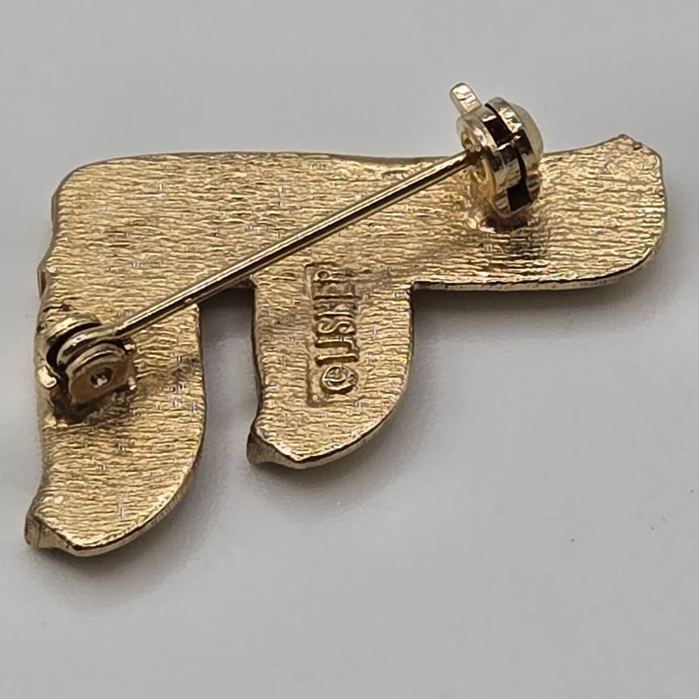 Lisner Brooch Pin Red Gold Tone Initial Letter F Enamel‎ Vintage Accessory